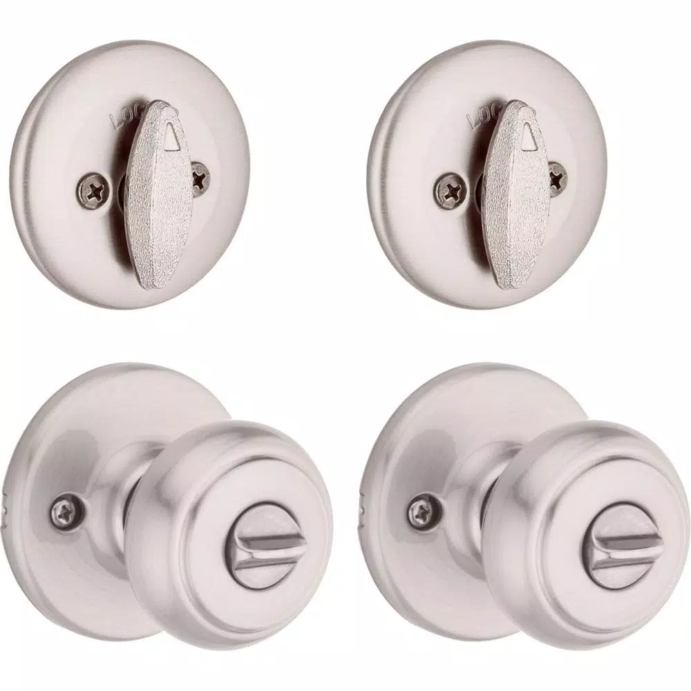 Kwikset Cove Satin Nickel Single-Cylinder Deadbolt and Keyed Entry Knob Combo Pack (2-Pack)