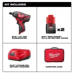 Milwaukee M12 12V Lithium-Ion Cordless 1/4 in. Hex Screwdriver Kit with Two 1.5Ah Batteries and 25 ft. Tape Measure thumbnail 2