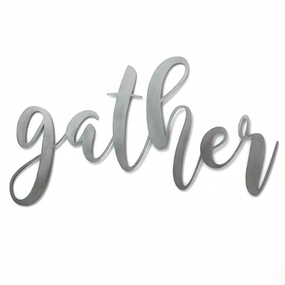 Stratton Home Decor Gather Metal Script Wall Sign, Large Handcrafted Pewter Decorative Art