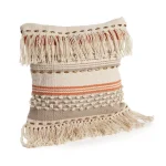 LR Resources Chic Beige Striped Fringe Throw Pillow - 18 x 18 in. Cotton Cover Hypoallergenic Polyester Fill thumbnail 5