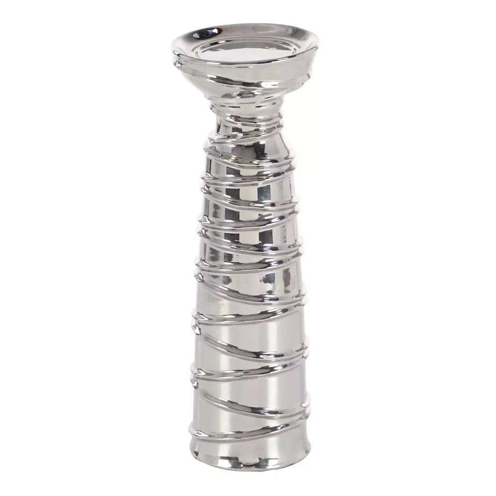 LITTON LANE Contemporary Silver Ceramic Tapered Cylinder Candle Holders, Set of 3