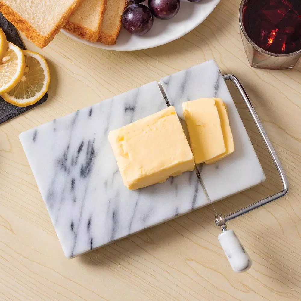 Fox Run White Marble Cheese Slicer Board with Stainless Steel Wire and 2 Replacement Wires