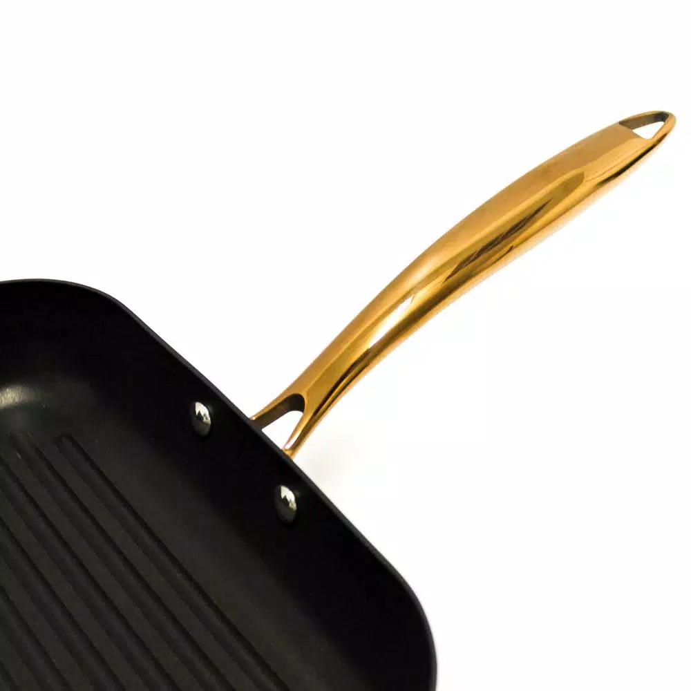 BergHOFF Ouro 11.7 in. Hard-Anodized Aluminum Nonstick Square Grill Pan, Black and Rose Gold