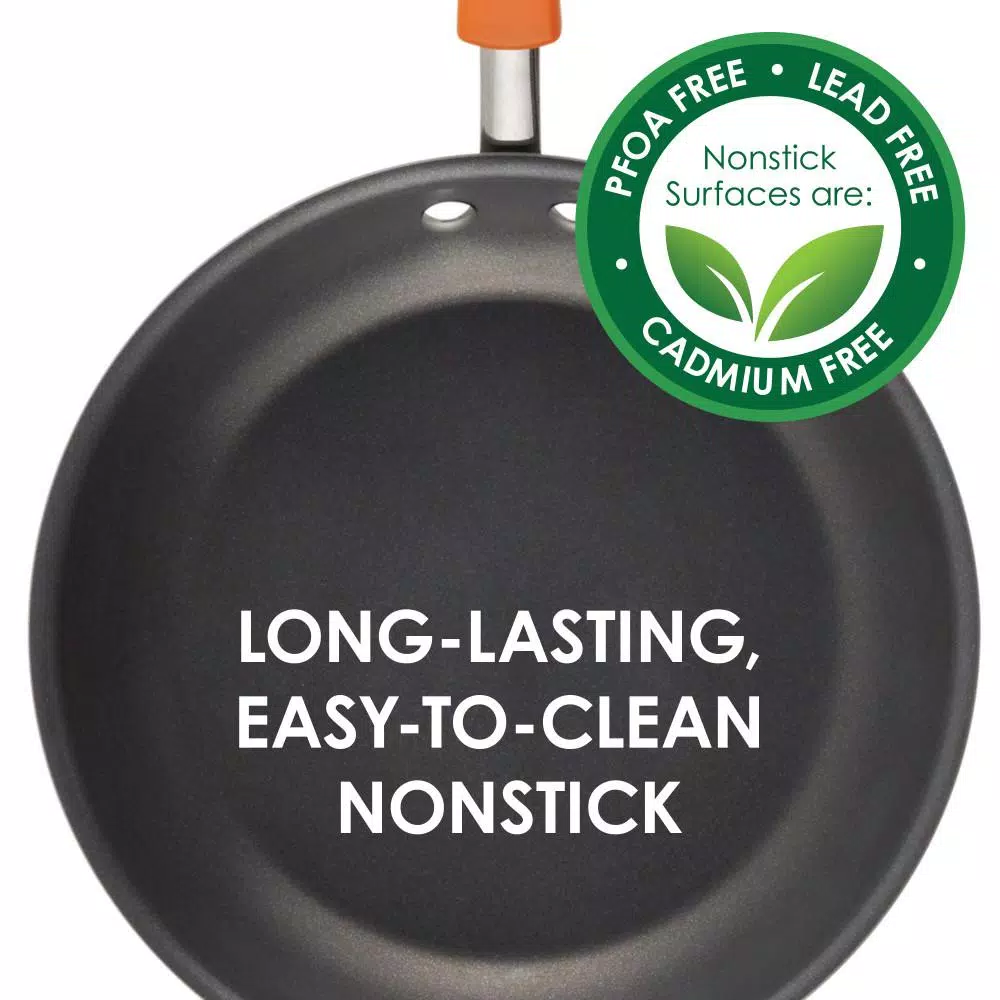 Rachael Ray 3-Quart Hard-Anodized Aluminum Nonstick Saucepan with Glass Lid, Orange and Gray
