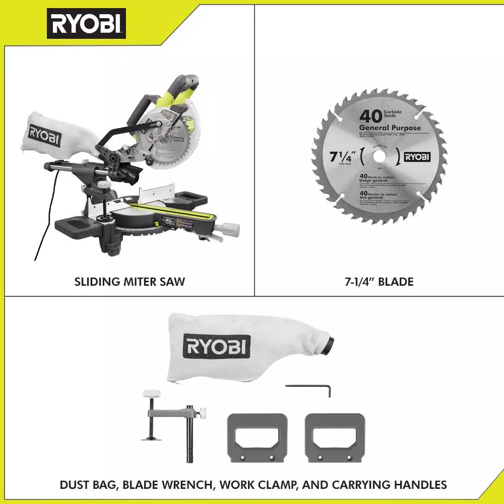 RYOBI 7-1/4 in. Compound Sliding Miter Saw, 10 Amp, 5350 rpm