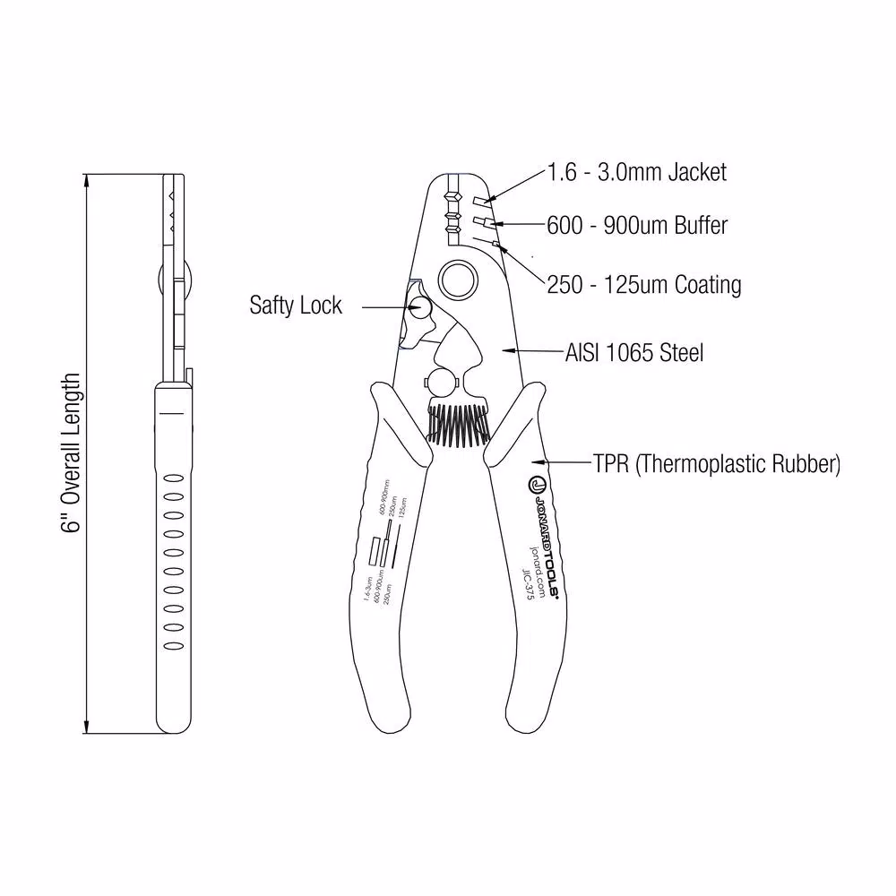 Jonard Tools JIC-375 3-Hole Fiber Optic Stripper, High Carbon Steel