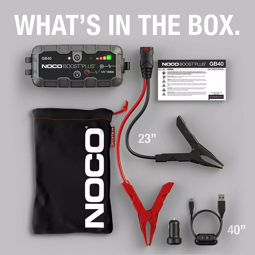 NOCO GB40 1000 Amp 12V UltraSafe Lithium Jump Starter for Up to 6L Gas and 3L Diesel Engines
