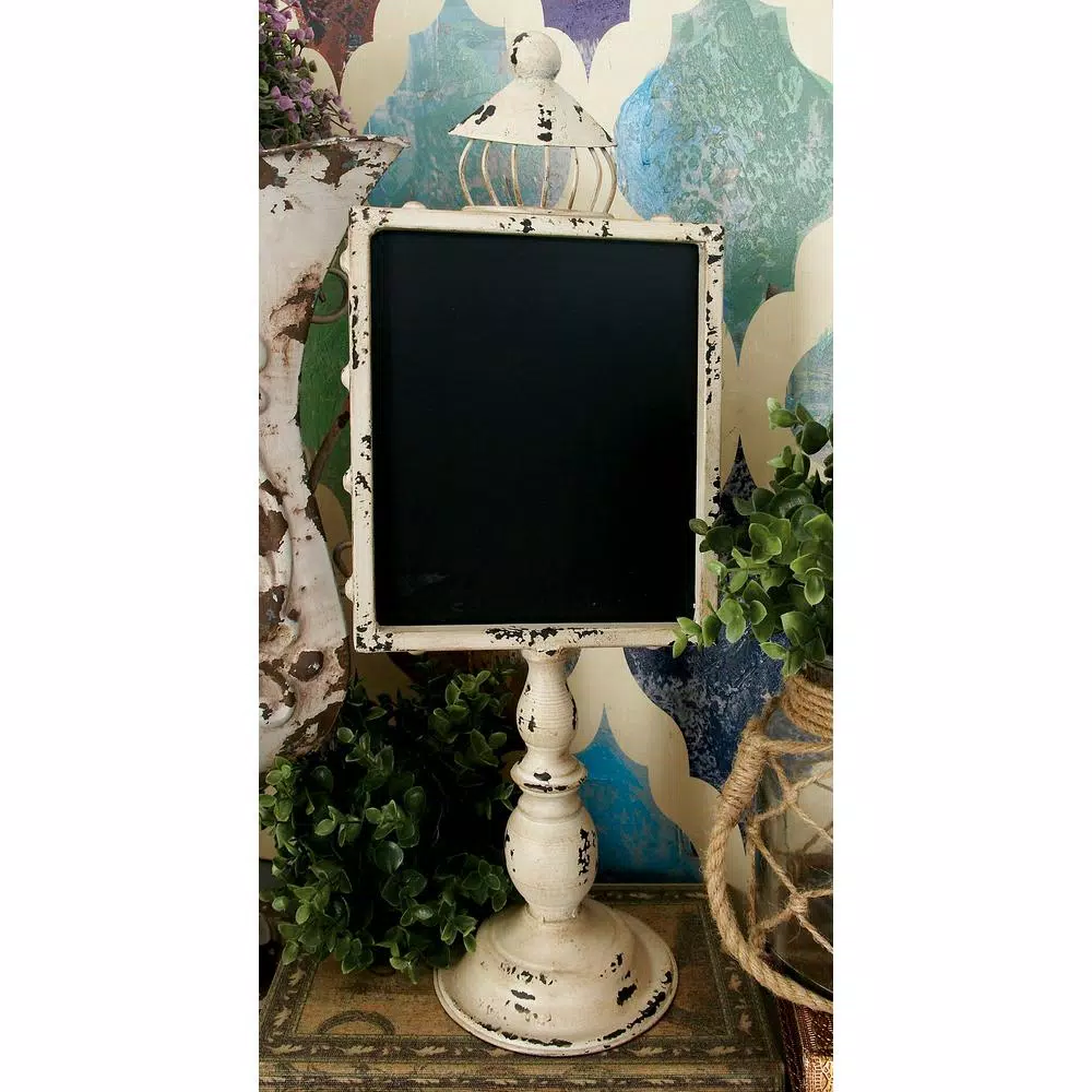 LITTON LANE 21 in. Rustic Wooden Chalkboard Set with White and Black Iron Stands (2-Pack)