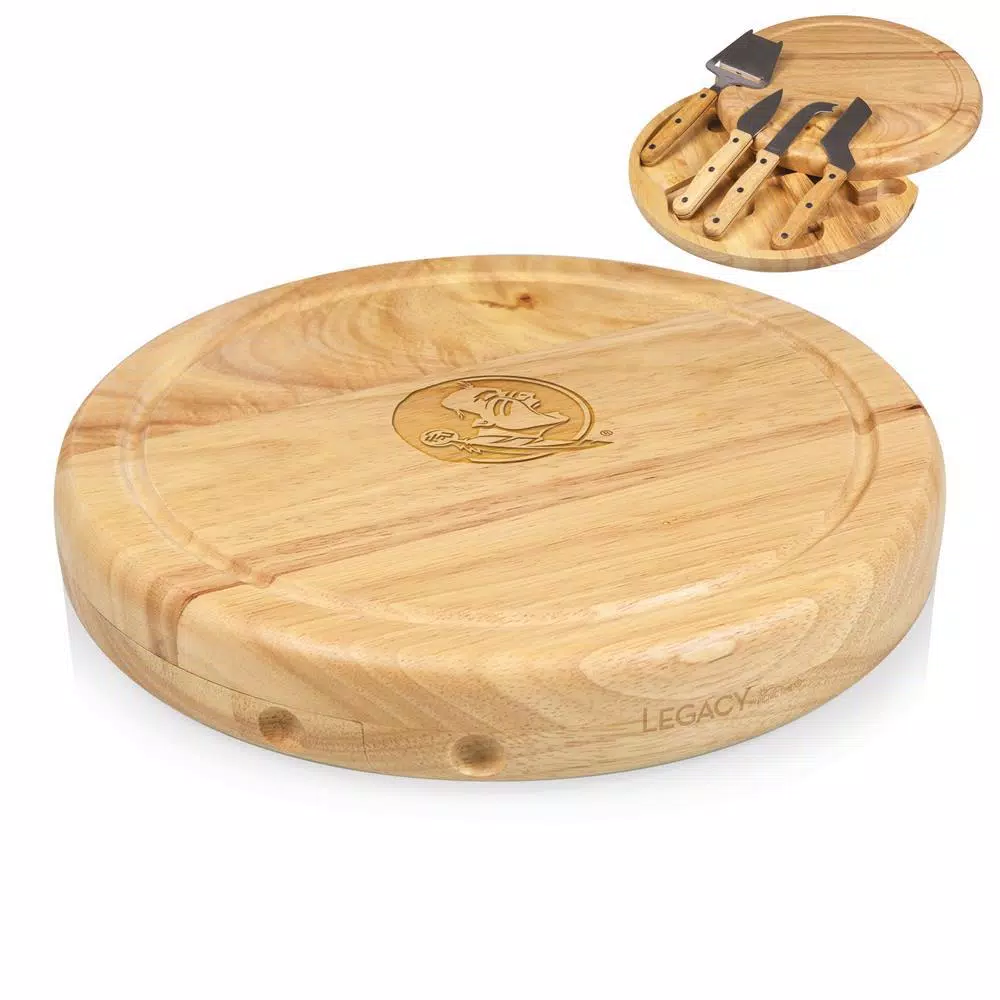TOSCANA Florida State Seminoles Circo Rubberwood Cheese Board Set with 4 Stainless Steel Tools