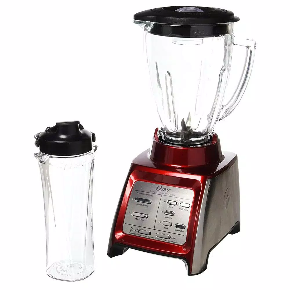 Oster Designed for Life 7-Speed Red Blender with 48 oz. Glass Jar and 20 oz. Smoothie Cup