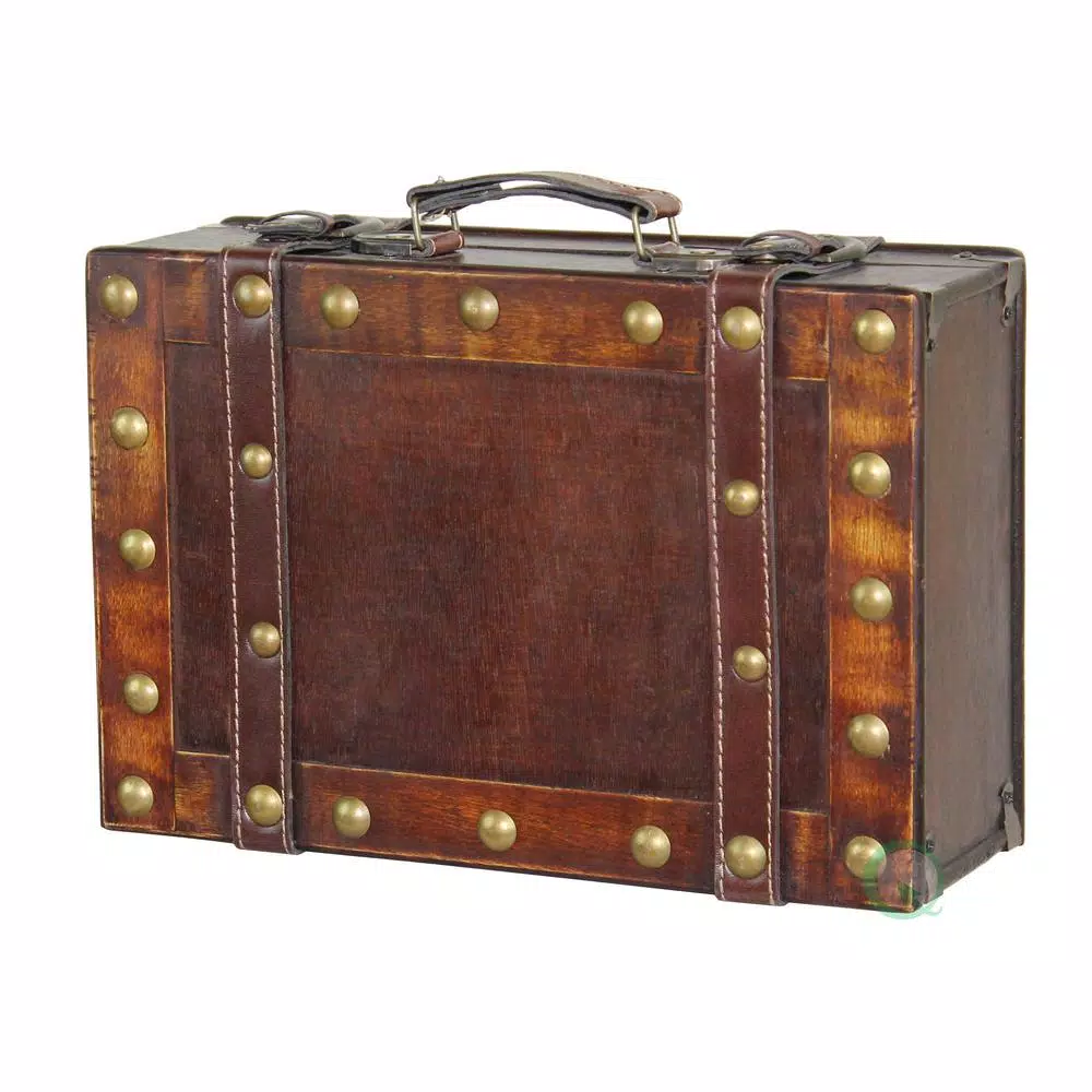 Vintiquewise Antique Style Small Wooden Treasure Box - Rustic Decorative Suitcase with Handle