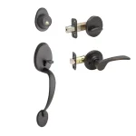Copper Creek Mid Century Modern Tuscan Bronze Front Door Handleset with Left-Hand Scandinavian Lever Trim thumbnail 1