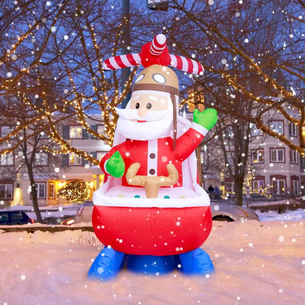 JOYDECOR 6 ft. Santa Claus on Helicopter Christmas Inflatable with Built-in LED Lights