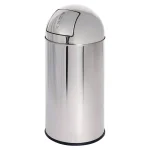 Genuine Joe 12 Gal. Chrome Round Top Stainless Steel Trash Can with Push-to-Open Spring Door thumbnail 1