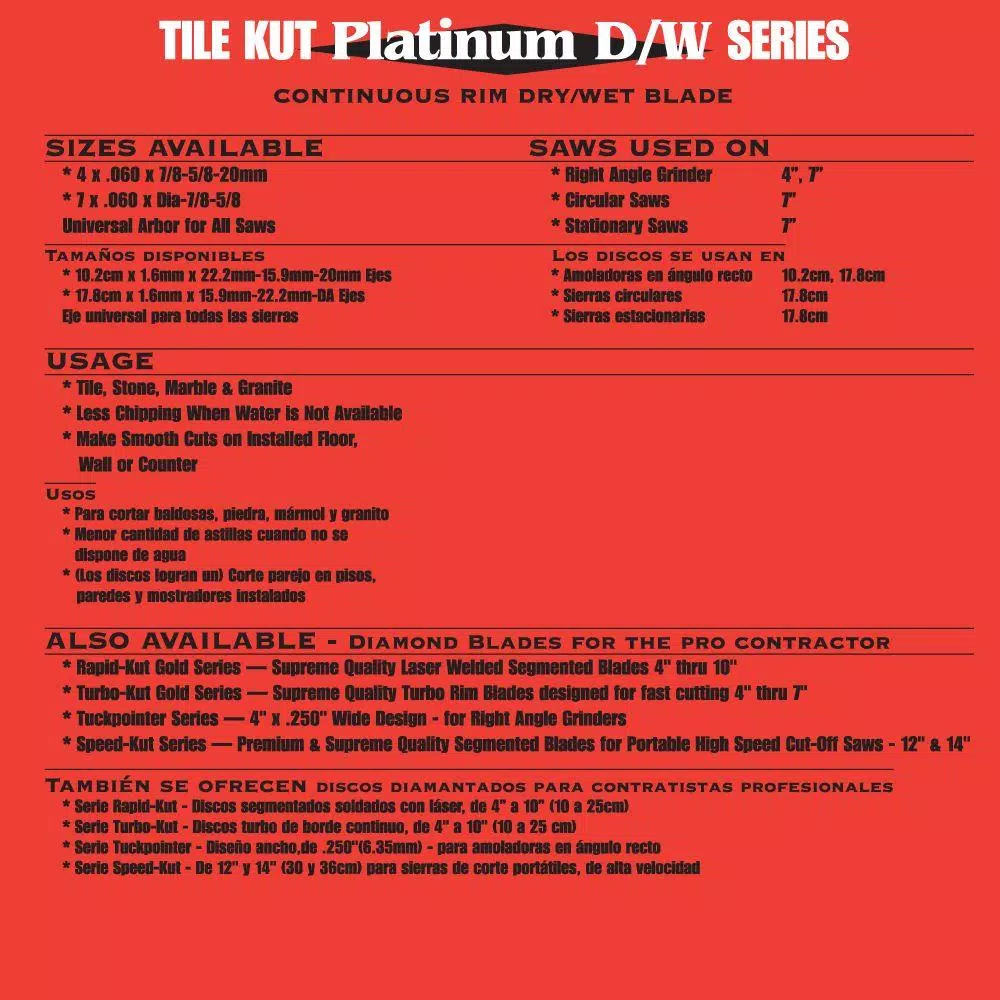 Quasar Tile Kut Platinum 4 in. Continuous Rim Diamond Blade for Tile, Stone, Marble & Granite