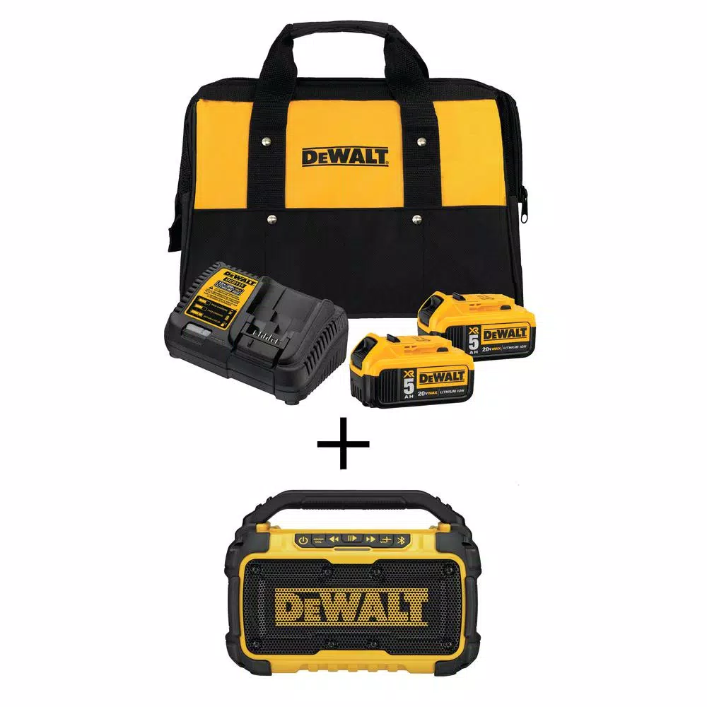 DEWALT 20V MAX Bluetooth Speaker Kit with (2) 5.0 Ah Batteries and Charger