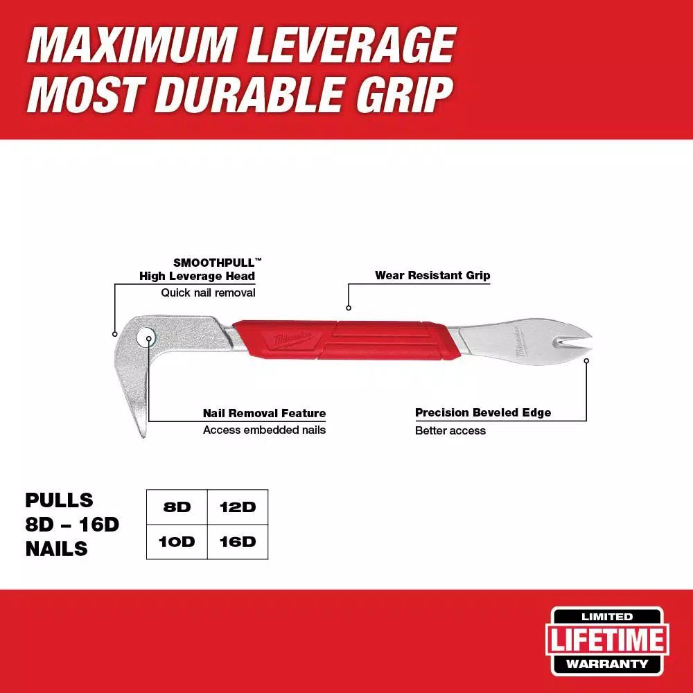 Milwaukee 10 in. Nail Puller with Dimpler and SMOOTHPULL Head Geometry