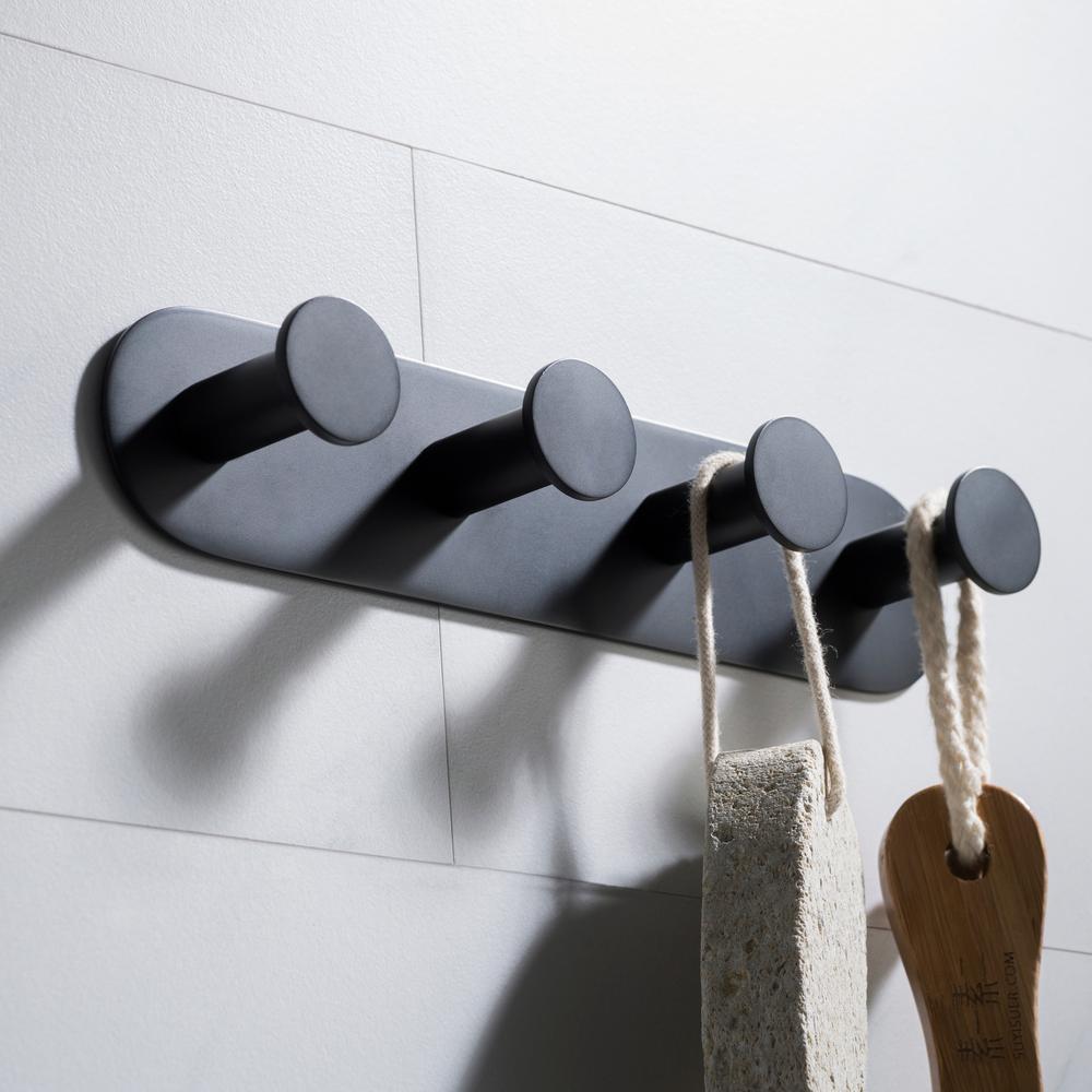 KRAUS Elie 4-Hook Bathroom Robe and Towel Rack, Matte Black