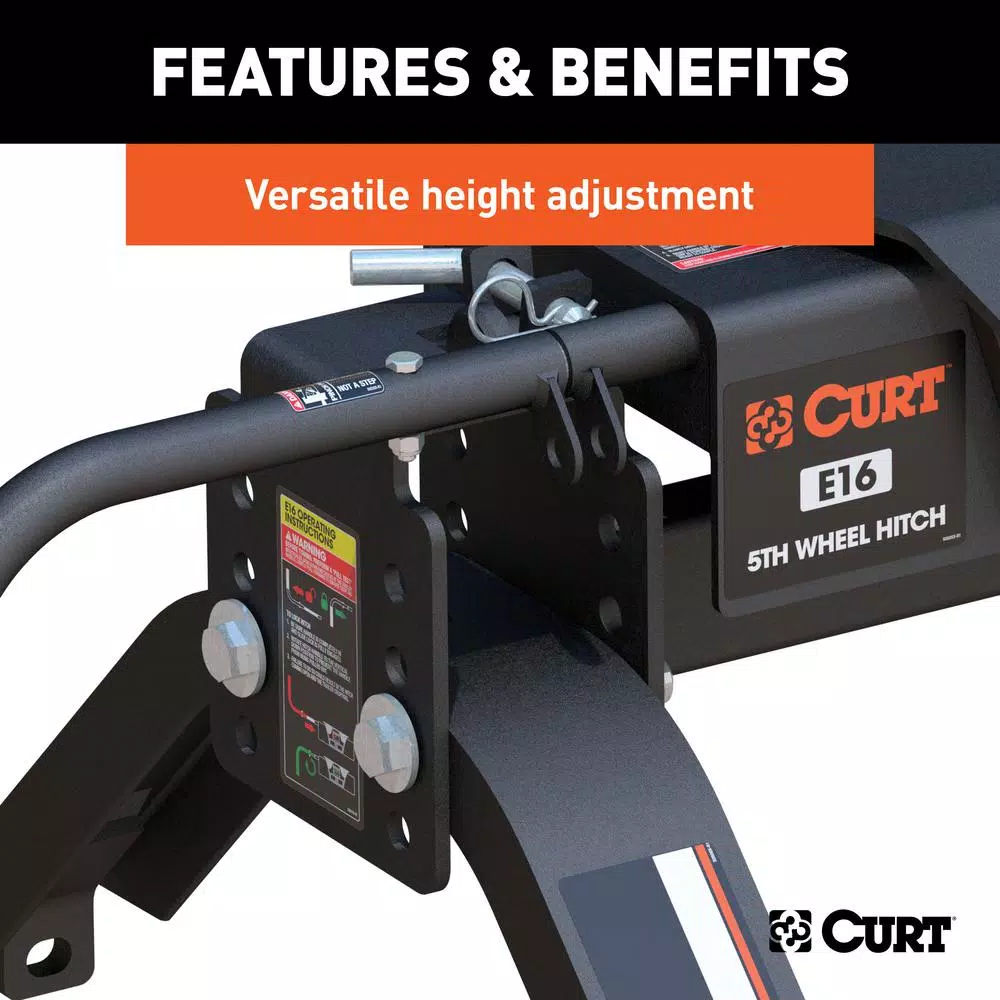 CURT E16 5th Wheel Hitch with Rails, 16,000 lbs. Capacity