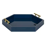 Kate and Laurel Lipton 18 in. Navy Blue Hexagon Decorative Tray with Polished Metal Handles thumbnail 1