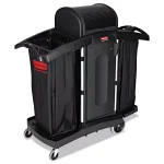 Rubbermaid Commercial Products Executive Housekeeping Compact Cleaning Cart with Locking Cabinets and Zippered Bags thumbnail 1