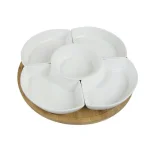 Elama Signature Collection Lazy Susan Appetizer and Condiment Server Set, 6-Piece Stoneware thumbnail 1