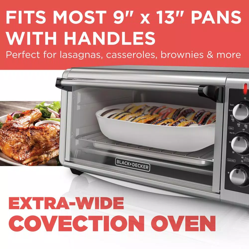 BLACK+DECKER 1500W 8-Slice Stainless Steel Convection Toaster Oven with Broiler