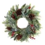 Village Lighting Company 24 in. Winter Frost Artificial Christmas Wreath with Red Berries and Pinecones thumbnail 1
