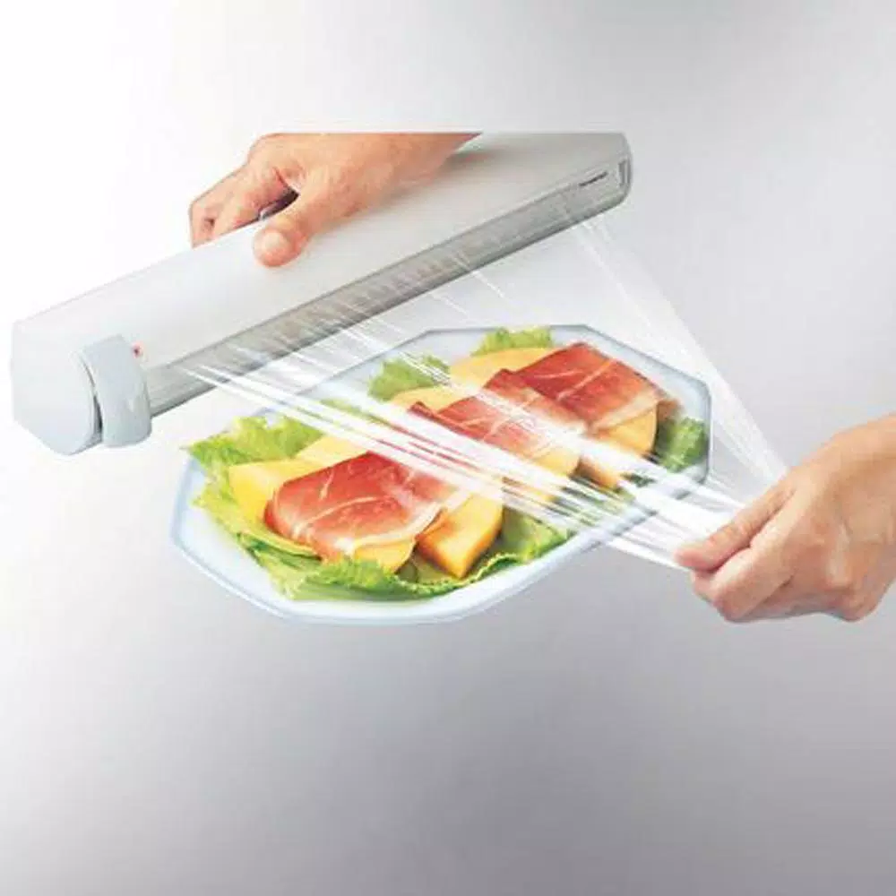 HOUSEHOLD ESSENTIALS Leifheit Wall Mount White Paper Towel Holder and Dual Foil/Plastic Wrap Dispenser