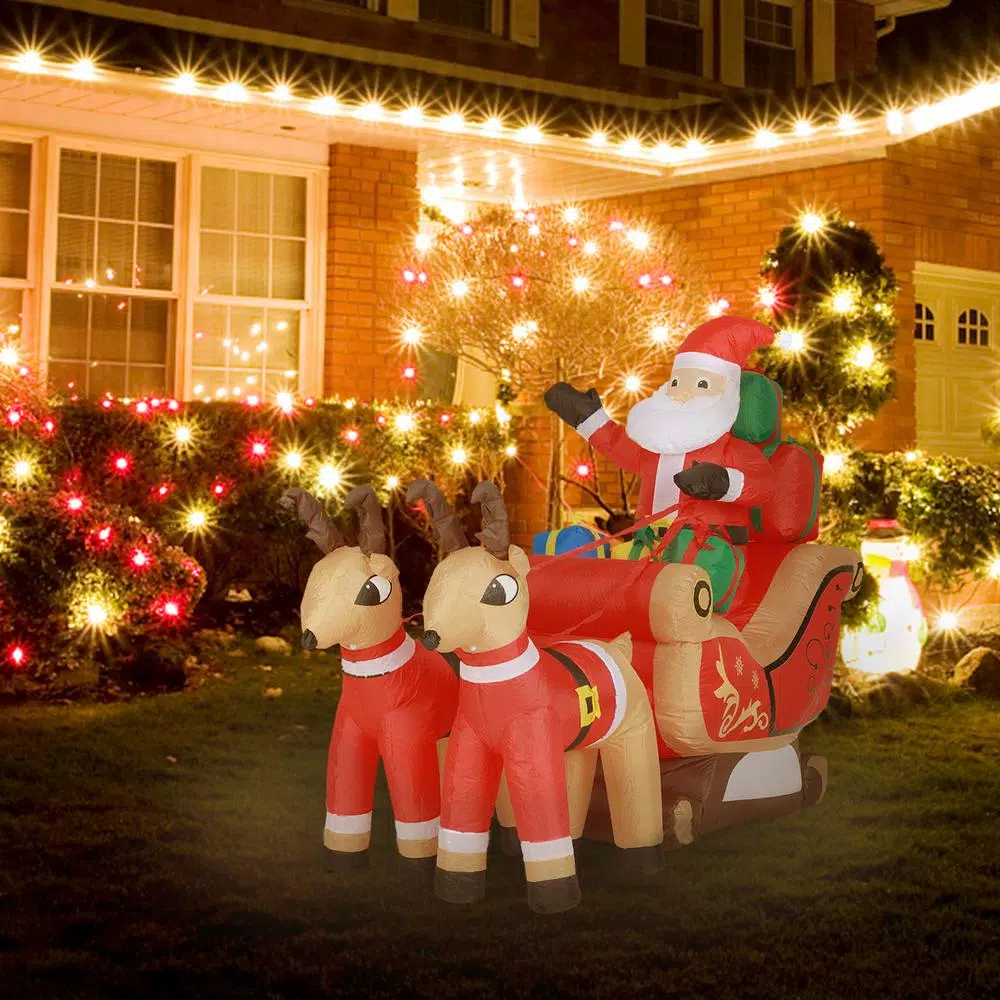 Luxen Home 7 ft. Santa and Sleigh Inflatable with LED Lights
