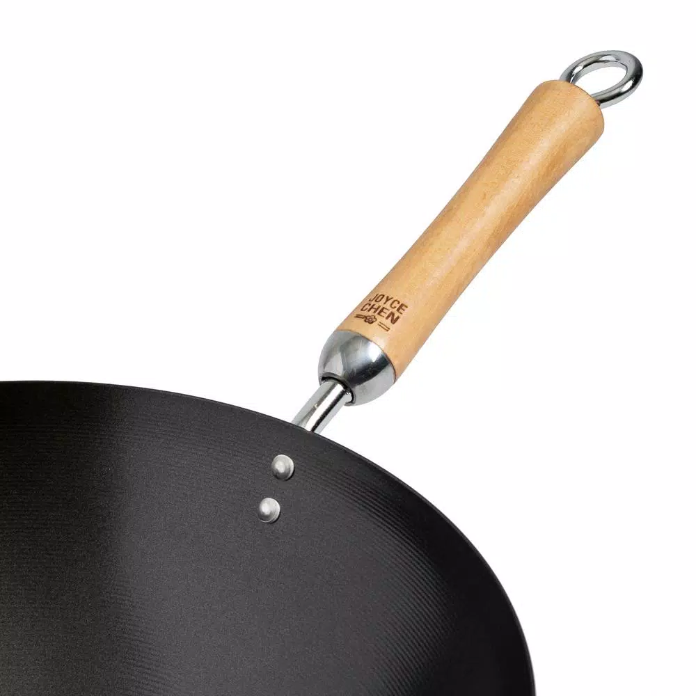 Honey-Can-Do Joyce Chen 4-Piece Carbon Steel Non-Stick Wok Set with High Dome Lid, Bamboo Spatula, and Recipe Booklet