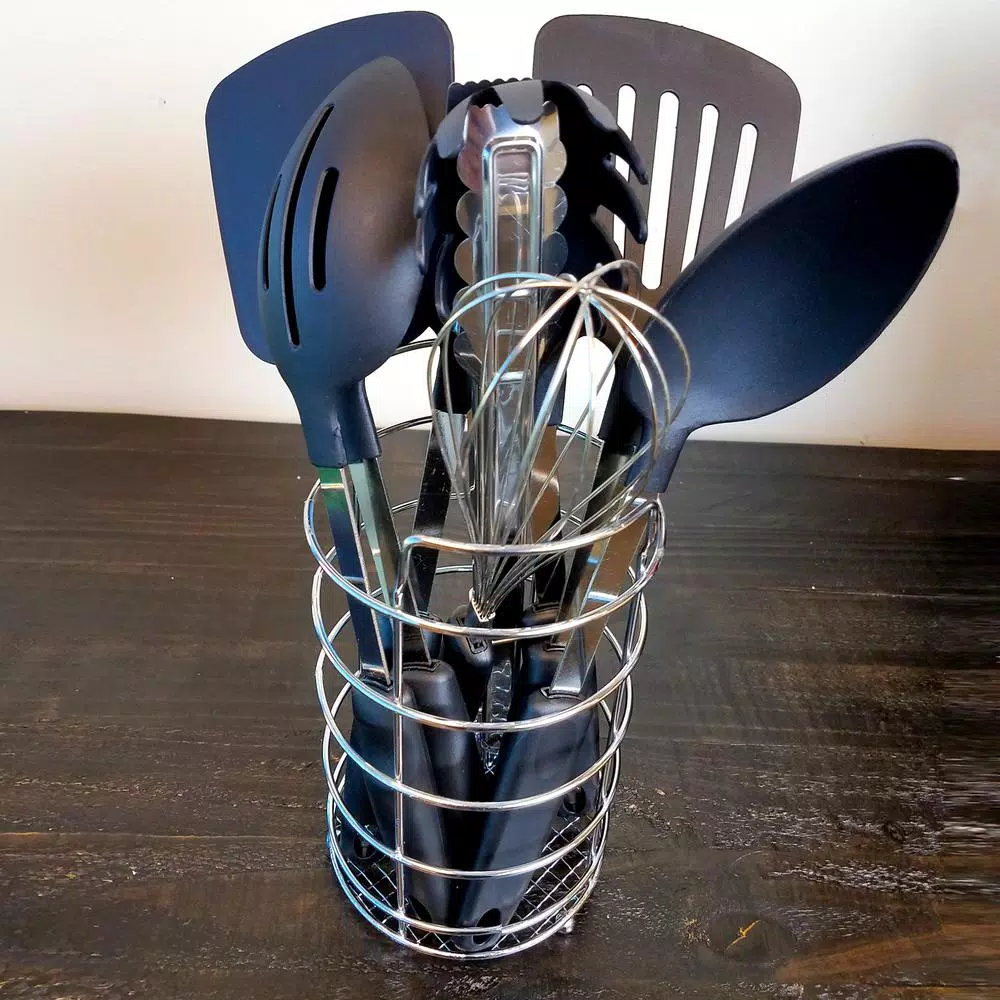 Gibson Chef's Better Basics 9-Piece Nylon Kitchen Utensil Set with Wire Caddy
