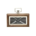 LITTON LANE Oak Brown and Silver Traditional Mango Wood Table Clock thumbnail 2