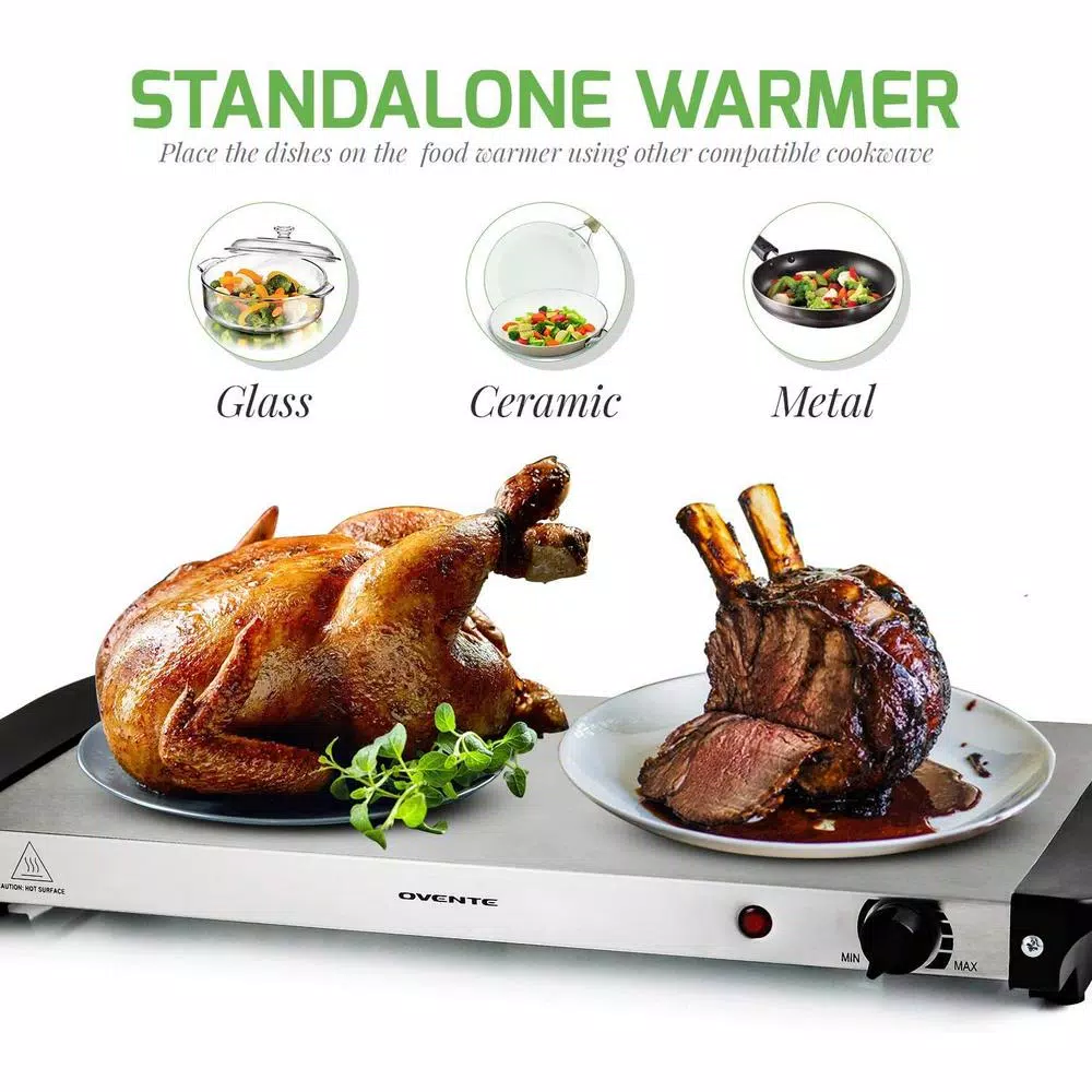 Ovente 1.5 Qt. Stainless Steel Electric Buffet Server Warming Tray with Adjustable Temperature Control