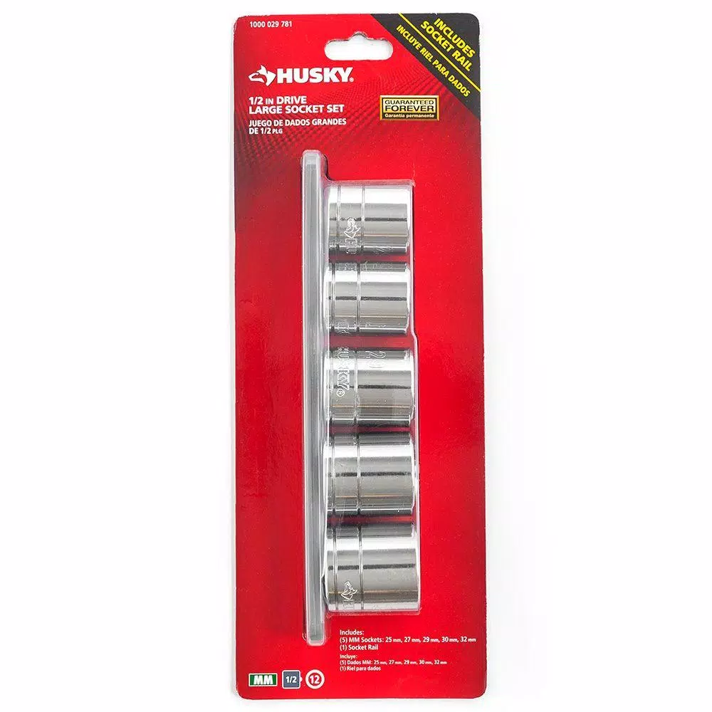 Husky 1/2 in. Drive Metric X-Large 12-Point Socket Set, 5-Piece