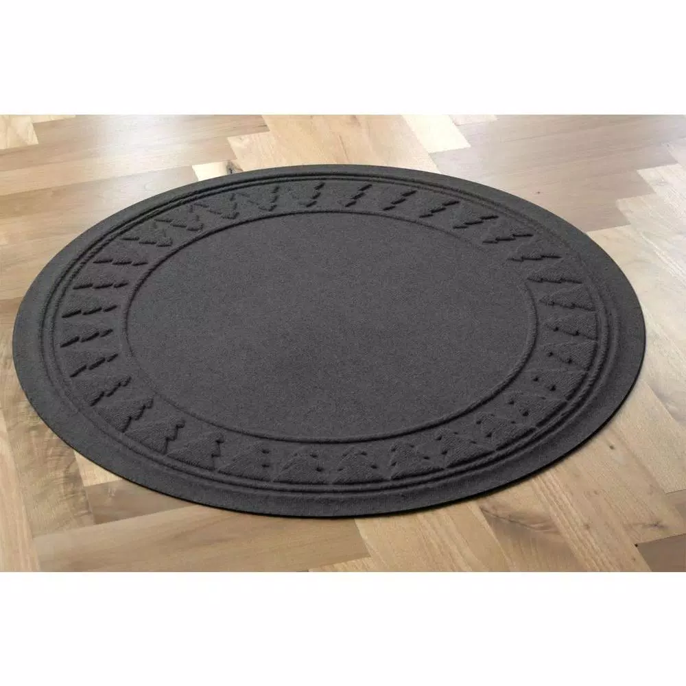 Bungalow Flooring Aqua Shield Charcoal 35 in. Round Pine Trees Christmas Tree Mat