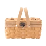 Vintiquewise Small Handwoven Woodchip Picnic Basket with Lid and Folding Handles, Brown thumbnail 1