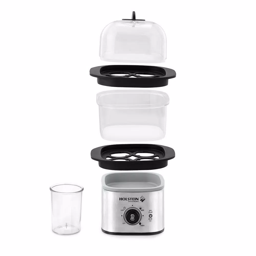 HOLSTEIN HOUSEWARES Holstein 2-Tier Egg Cooker, 8-Egg Capacity, Black Stainless Steel
