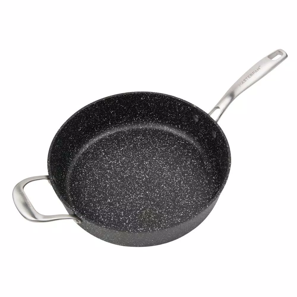MasterPan Granite Ultra 5 qt. Cast Aluminum Nonstick Saute Pan with Glass Lid, Black