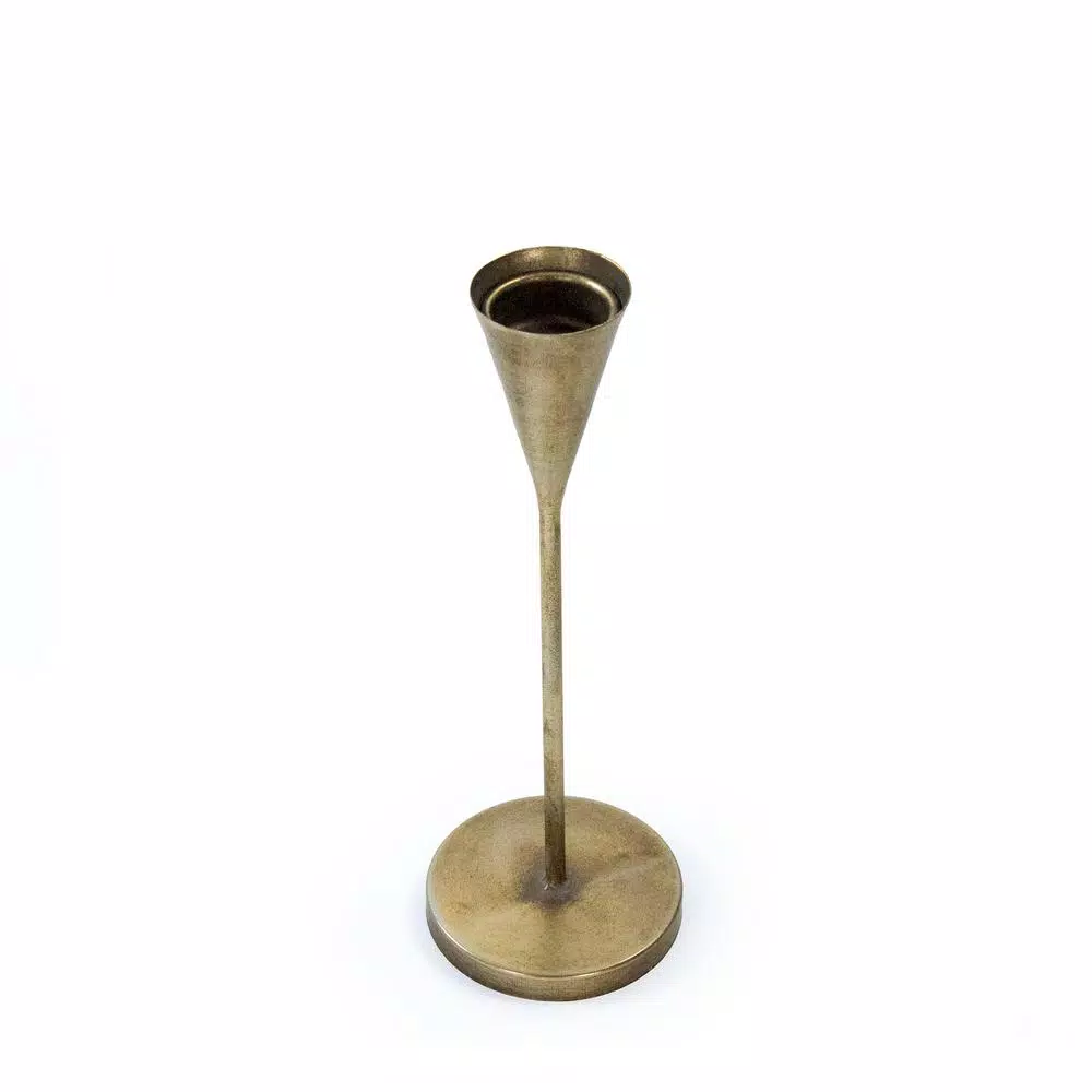 Zentique Geneva Antique Gold Metal Candlestick Holder - Upturned Cone Design