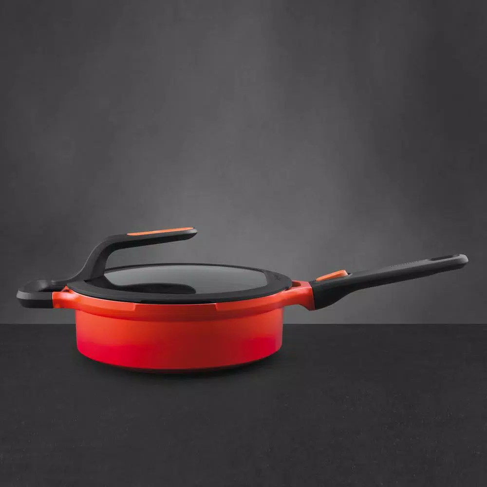 BergHOFF GEM Stay Cool 3.5 qt. Cast Aluminum Nonstick Saute Pan with Glass Lid, Orange