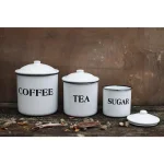 3R Studios 3-Piece White Metal Kitchen Canister Set with Coffee, Tea, and Sugar Labels thumbnail 5