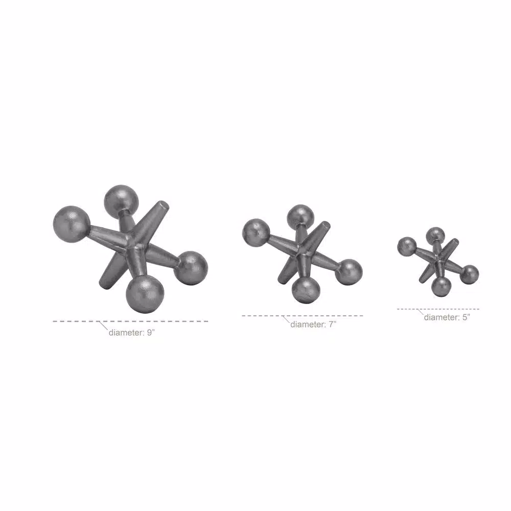 LITTON LANE Modern Reflections Metal Jack Stone Sculptures, Set of 3, Metallic Gray