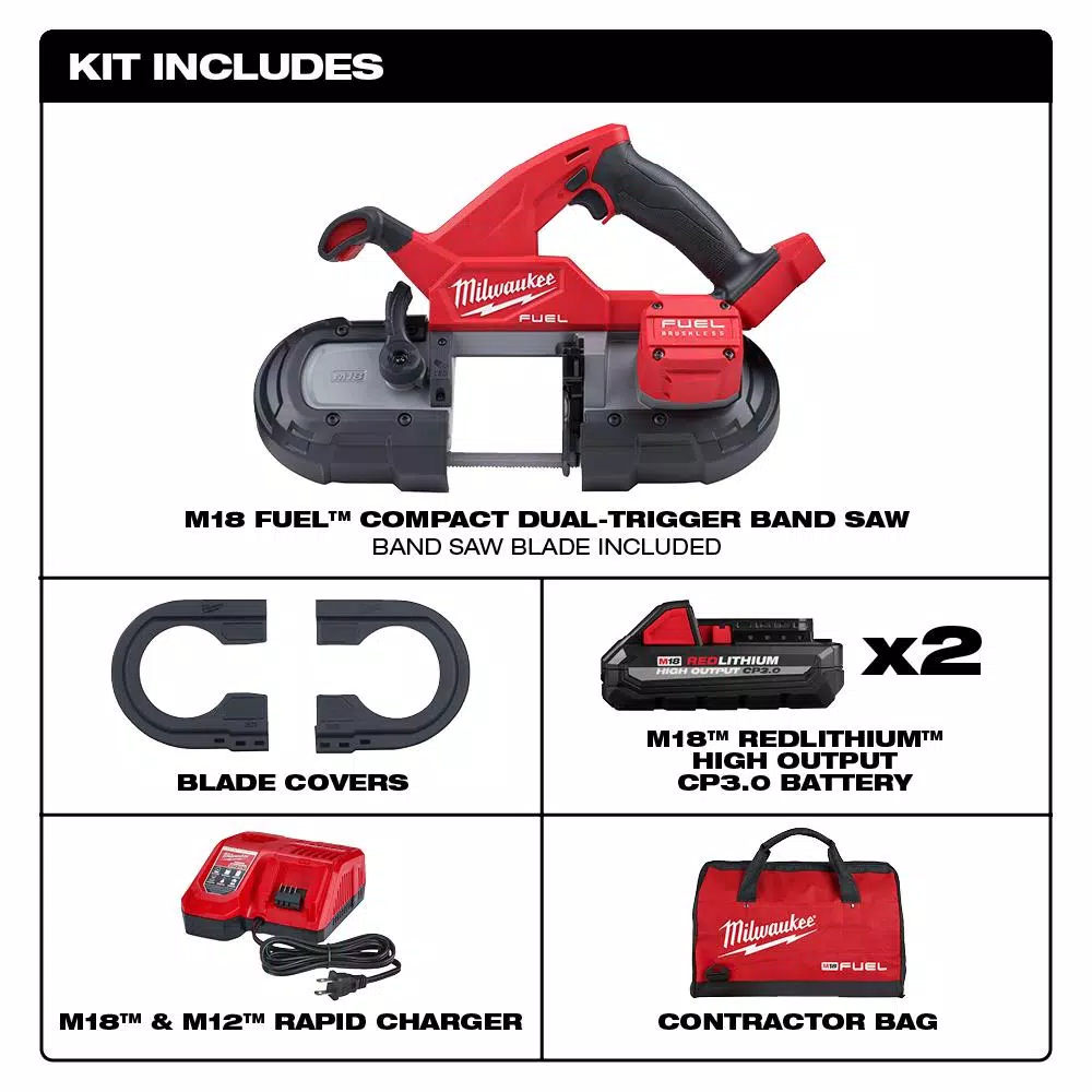 Milwaukee M18 FUEL 18V Compact Dual-Trigger Brushless Cordless Band Saw Kit with Two 3.0 Ah Batteries