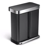 simplehuman 58L Black Stainless Steel Dual Compartment Rectangular Step-On Recycling Trash Can thumbnail 1