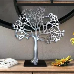 Benjara Modern Silver and Black Aluminum Tree Sculpture Decor with Block Base thumbnail 7