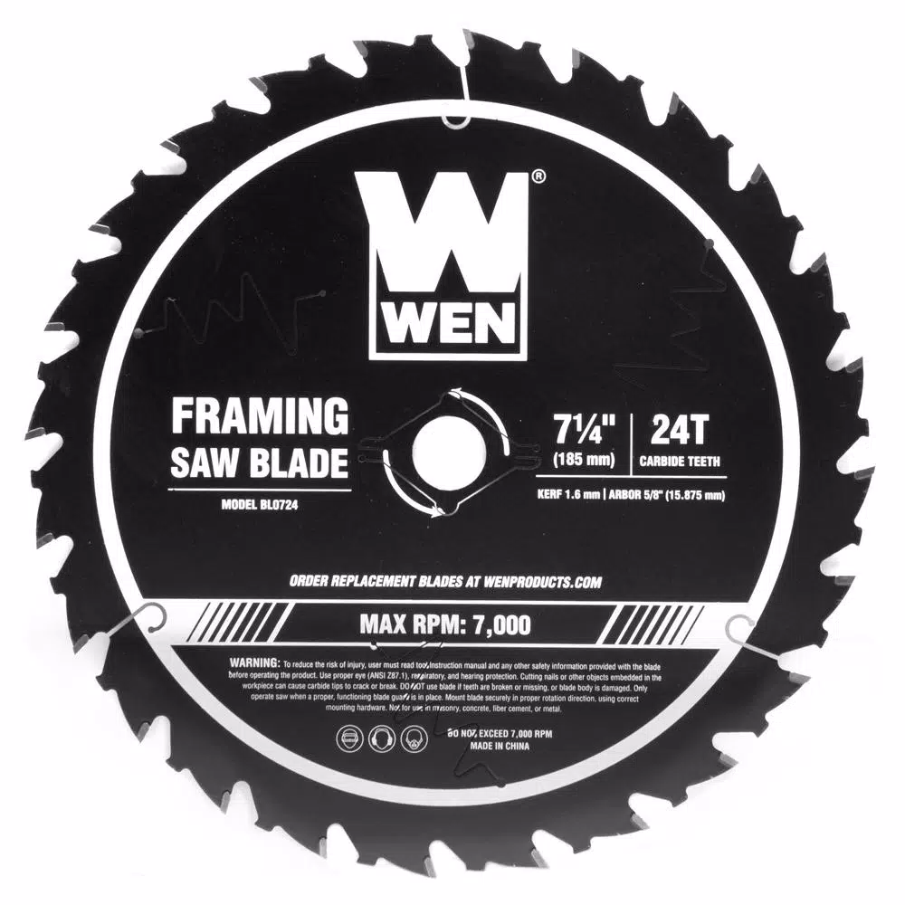 WEN 7.25 in. 24-Tooth Carbide-Tipped Professional Framing Saw Blade for Miter and Circular Saws