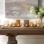 3R Studios Multi-Colored Glass and Wood Votive Candle Holder Tray Set thumbnail 5