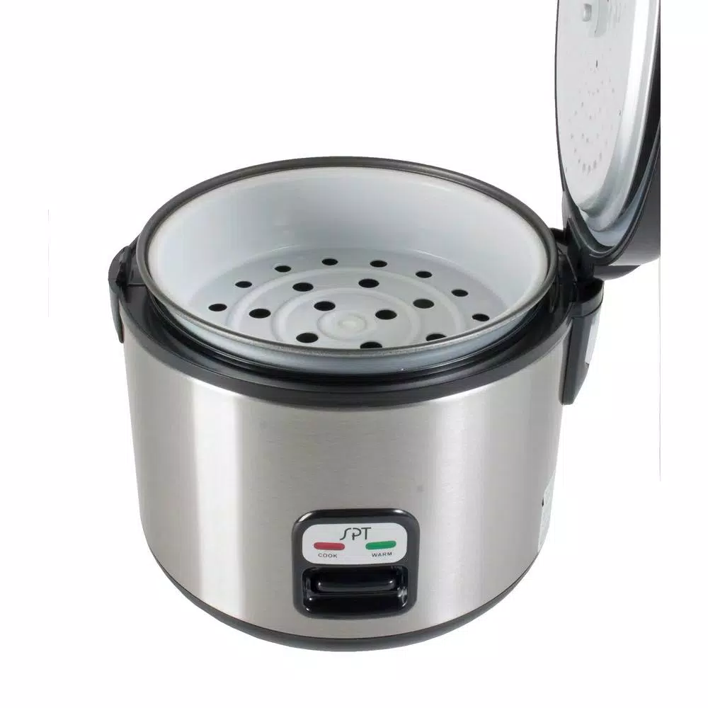 SPT 6-Cup Stainless Steel Rice Cooker and Slow Cooker with Steam Tray