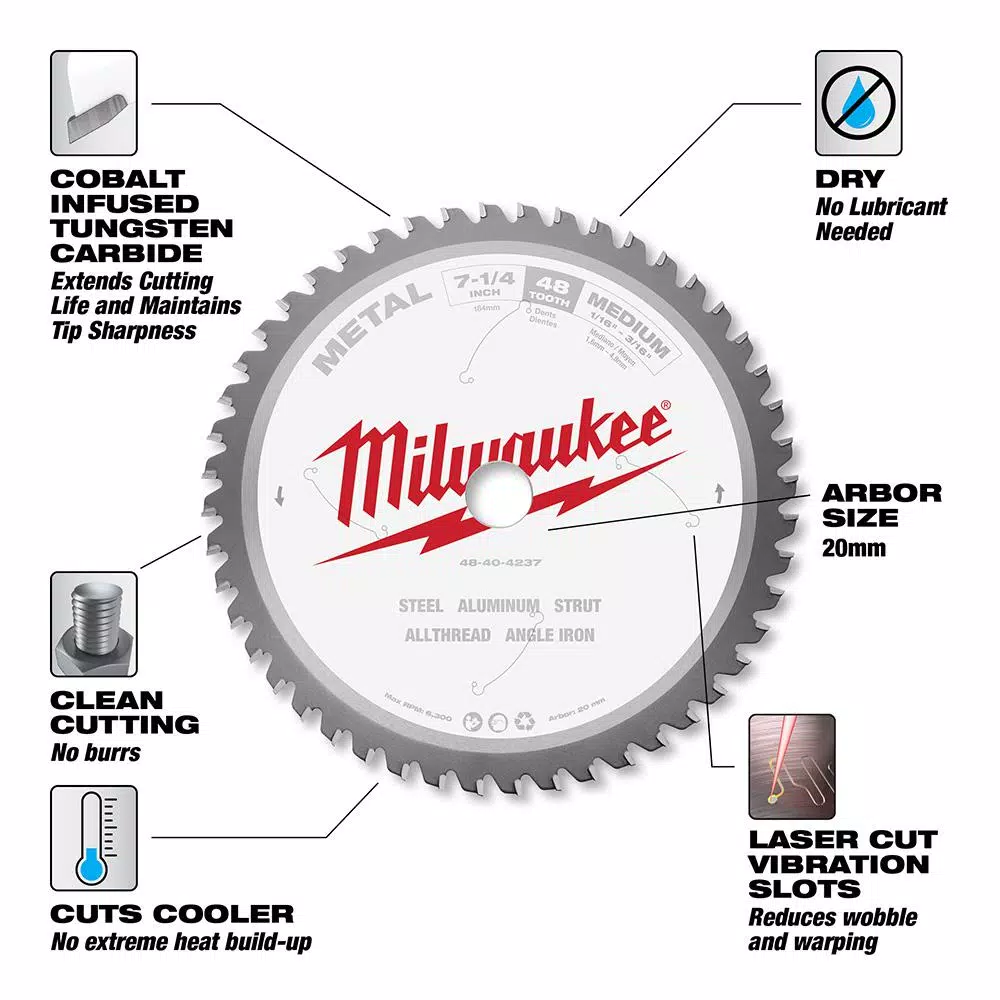 Milwaukee 7-1/4 in. 48T Carbide Metal Cutting Circular Saw Blade